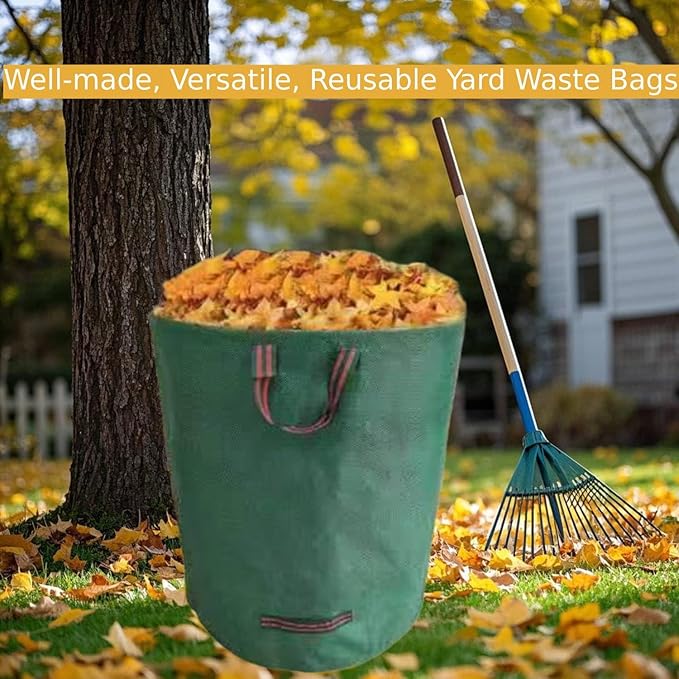 Leaf Collector 3-Pack | 106Gal Eco-Friendly Reusable Leaf Bags | Heavy-Duty Self-Standing Yard Waste Container w/4 Handles for Lawn Maintenance & Outdoor Recycling