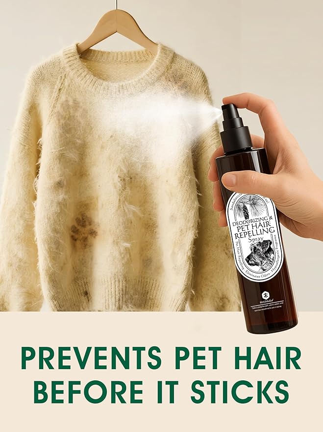 4-in-1 Pet Hair Remover & Odor Neutralizer Spray, Anti Static Wrinkle Release, Plant Based Enzymes, Safe for Pets, Fabrics & Furniture, Refresh Pine Nut Scent, 6.76 fl oz, 2 Travel Pack