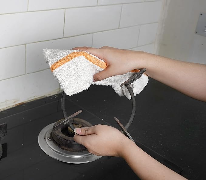 Bar Mops Gold Stripe Pack of 36 Kitchen Towels 16x19 Multi-Purpose for Home, Restaurant and Cleaning White Absorbent Washcloth Dishcloths Sets, Reusable Dish, Cloths Rags