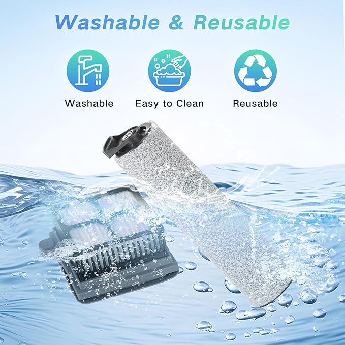Roller Brush and Filters Replacement Parts for Tineco Floor One S5 Steam/IFloor 5 Steam Cordless Wet Dry Vacuum Cleaner- 2 Roller Brushes + 4 HEPA Filters + 1 Cleaning Brush (7 Pcs)