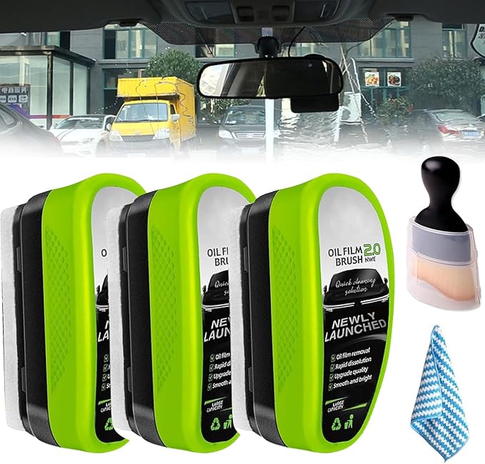3PC Upgrade 2.0 Clear Vision Glass Cleaner, Oil Film Cleaning Brush for Automotive Windows, Clearvision Cars Windshield Cleaner Tool, Universal Cleaning Wipe Board