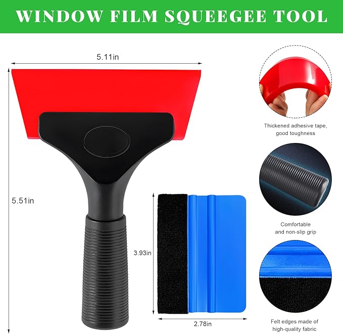 4 PCS Window Tint Kit Tools, Professional Vinyl Wrap Kit with Plastic Squeegee & Felt Squeegee, Universal Privacy Film Installation Tint Tools for Vehicle Glass Home (Blue+Red)