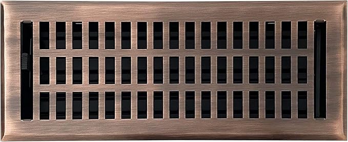 Empire Register Co, Vent Cover - 4x12 inch, Modern Contemporary Design, Antique Copper Finish, Heavy Duty Floor Vent Covers, Metal Damper Attached Vent Covers for Home Floor only