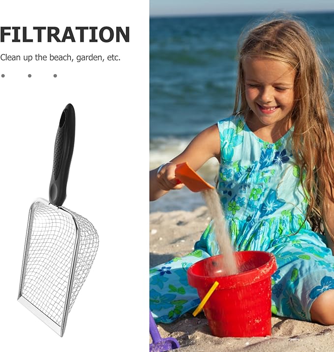 Beach Shell Shovel with Fine Mesh Sifter 10.43 Inch Lightweight Portable Sand Scoop for Reptile Substrate Cleaning and Outdoor Beach Use