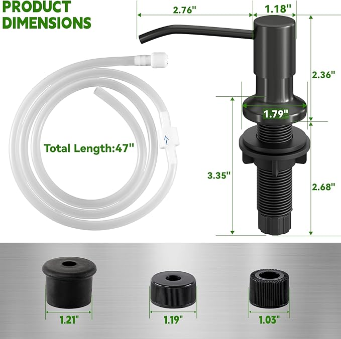 Kitchen Sink Soap Dispenser, Built in SoapDispenser, 47" Extension Tube kit, Counter Lotion Dispenser Pump, No Need More Refills (Black)