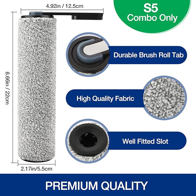 S5 Combo Only, Replacement Brush Roller for Tineco Floor ONE S5 Combo Cordless Wet Dry Vacuum Cleaner Accessories, 2 Brush Roller, 2 HEPA Filters