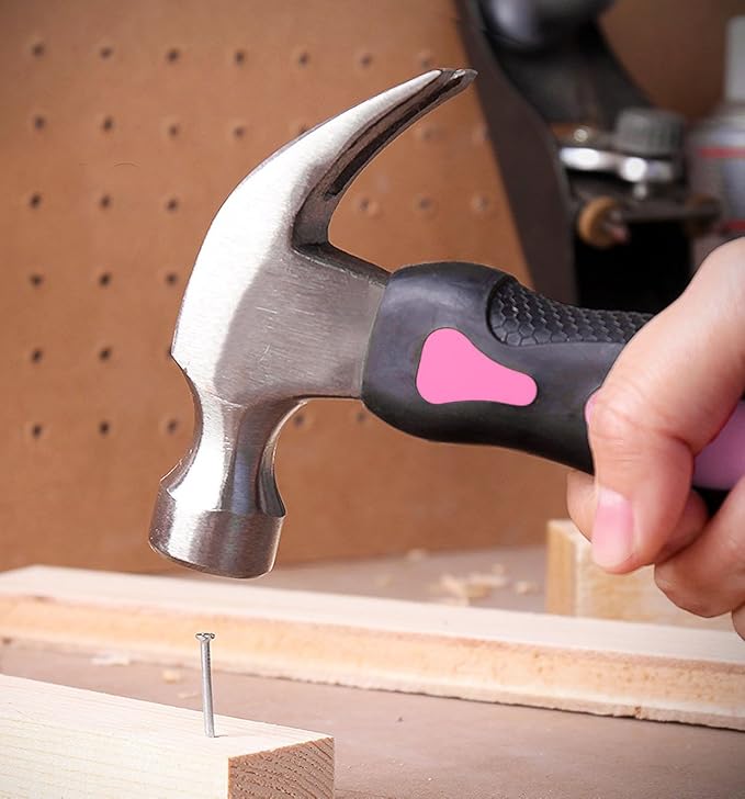 Apollo Tools 4 Piece Stubby Tool Set for Small Hands and Tight Spaces. Convenient, Compact Small Tool Set includes Mini Hammer, Mini Screwdriver Set, Mini Wrench - Pink Ribbon - Pink - DT0240P