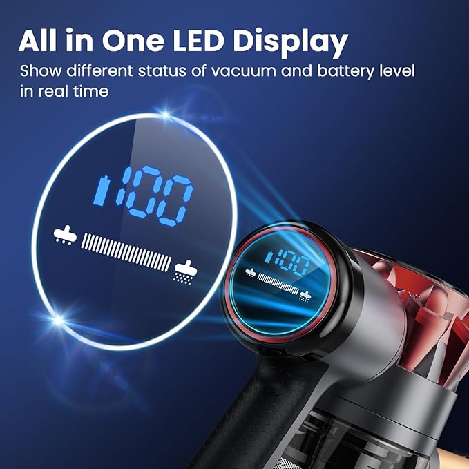 S3P Cordless Vacuum Cleaner, 45kPa Powerful Suction Vacuum Cleaners for Home, 55-Min Runtime Rechargeable Stick Vacuum, Self-Standing, for Pet Hair Carpet Hard Floor, LED Display