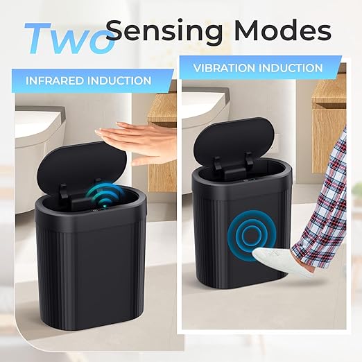 3 Pack 5 Gallon Bathroom Trash Can with Lid, Automatic Motion Sensor Black Trash Can, Touchless Slim Waterproof Garbage Bin for Kitchen, Bedroom, Office, and Bathroom