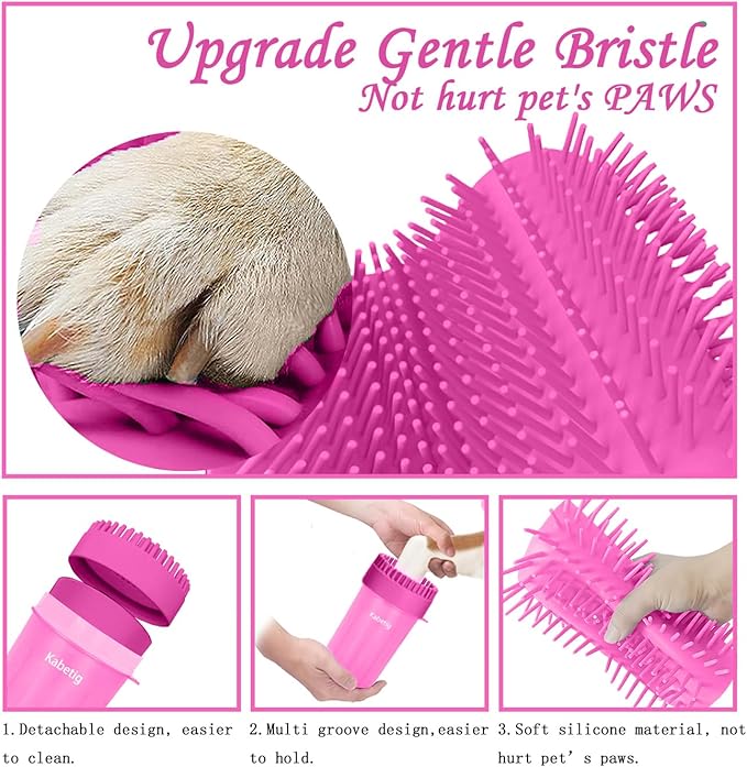 Quick Clean Dog Paw Cleaner 5-in-1 Kit, Pink (Medium) - No Full Bath Needed, Post-Walk Paw Clean - with Silicone Bath Brush, 3 Microfiber Towels - Fits Corgi 1.2-2.5 In (3.05-6.35 cm)