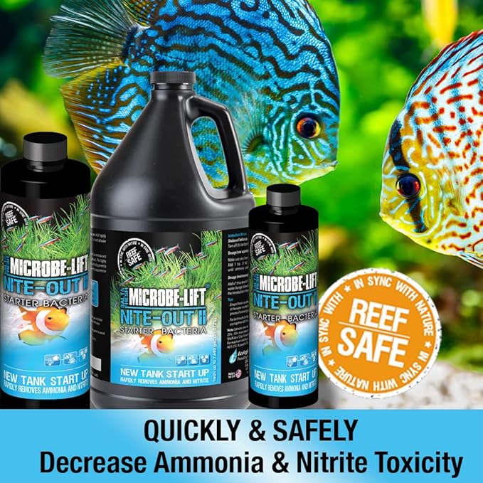 MICROBE-LIFT Nite-Out II Aquarium Bacteria for Start-up, Instantly Cycle Aquariums, Add Fish on Day 1, Rapid Ammonia and Nitrite Reducer for Freshwater & Saltwater Fish Tank, 4 Ounces (NITEH04)
