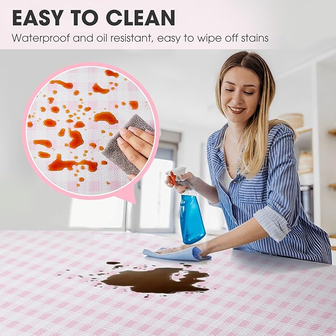 Drawer and Shelf Liner, Non-Slip Kitchen Cabinet Liners Non-Adhesive Thick Strong Grip Waterproof Washable Mats Protect Dresser Shelves Cupboard Bathroom Cabinets, Pink Plaid, 18 in X 20 FT