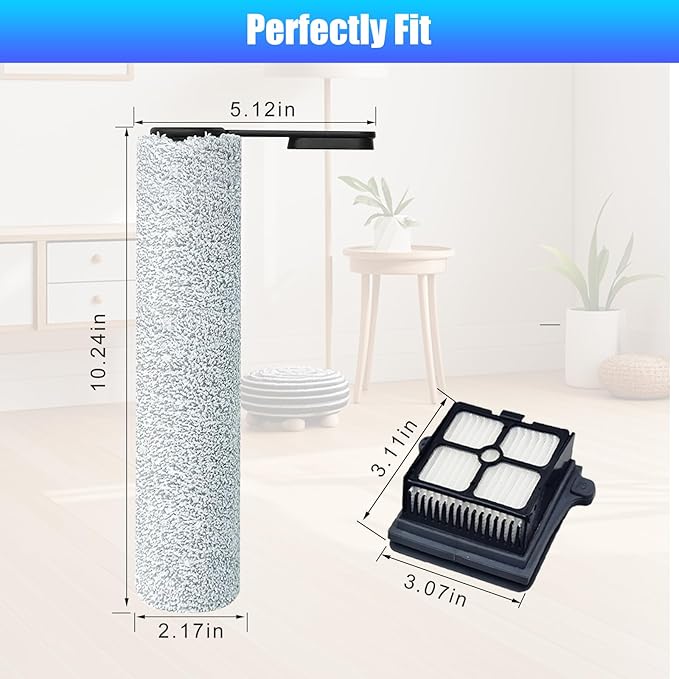 Replacement Brush Rollers and HEPA Filters for Tineco Floor ONE S6 / S7 Pro Cordless Wet Dry Vacuum Cleaner 2 Brush Rollers, 2 HEPA Filters with Clean Tool