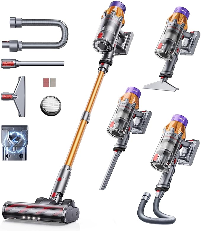 Cordless Vacuum Cleaner, 600W 50KPA 70Mins Vacuum Cleaners for Home,Stick Vacuum with Self-Standing ,Wall Mount Dock, 3.3Ft Hose,Aromatherapy, Household Vacuum for Pet Hair/Carpets/Hardwood（X7A Pro）