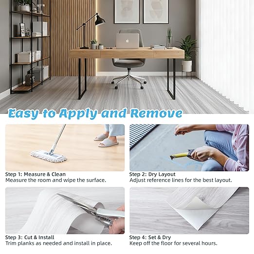 Art3d 15 Sq.ft Peel and Stick Floor Tiles, 10Pcs Luxury Vinyl Plank Flooring Wood Look, 36" × 6" Adhesive and Waterproof Tile Sticker for Bedroom, Living Room, Kitchen, White/Grey