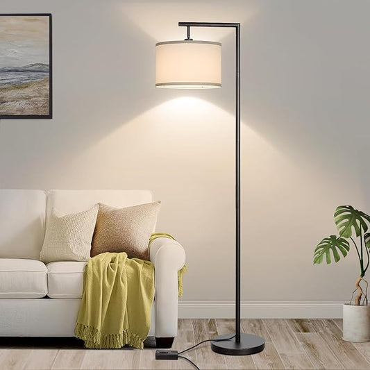 Boncoo Black Floor Lamp, Dimmable Floor Lamp for Living Room, Modern Standing Lamp with Adjustable Drum Shade, Tall Reading Light Corner Lamp Suitable for Couch, Bedroom, Office (Bulb Included)