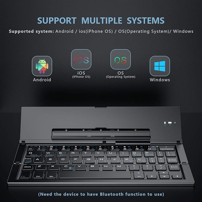 Geyes Foldable Bluetooth Keyboard, Wireless Tri-System Bluetooth Foldable Keyboard for Phones and Tablets(Black)