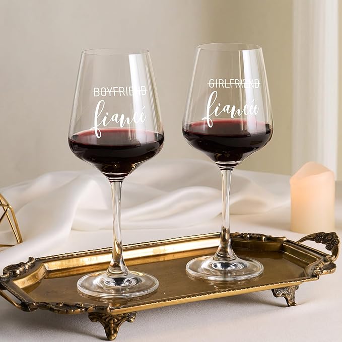AW BRIDAL Engagement Gifts for Couples Wine Glasses Set, 2026 Fiance Gifts for Women and Newlyweds, Engaged Wine Glasses with Wine Stopper and Wood Keepsake Box, Bridal Shower Gifts for Bride
