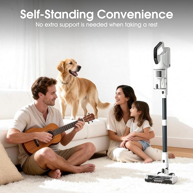 Cordless Vacuum Cleaner, 2 Batteries 140 Mins Runtime 600W 50Kpa Stick Vacuum Cordless, Self-Standing Vacuum Cleaners for Home with 2.5H Fast Charging, for Floor/Carpet/Pet Hair, White