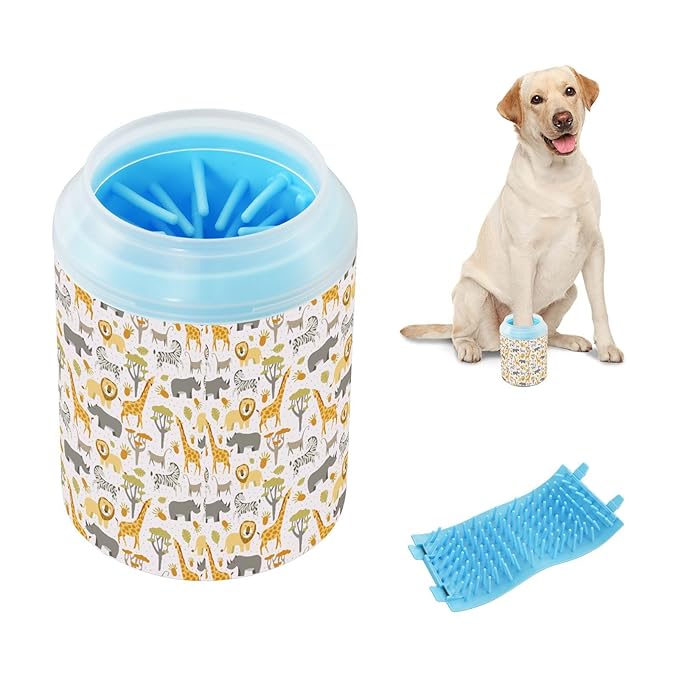 Dog Paw Cleaner Cups for Dogs Pets Foot Washer Paw Scrubber for Medium Small Cats Dogs Cleaning Cup African Animals Pink