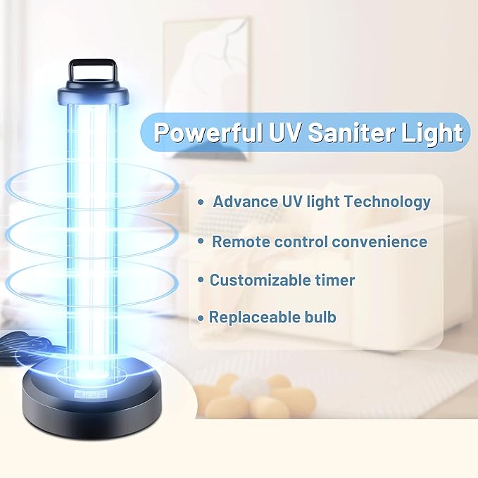 38W UV Sanitizer Light, Portable Ultraviolet Light with 3-Gear Timer, 110V, 99.99% UVC Ozone Free UV Lamp for Home, Office, Hotel, School