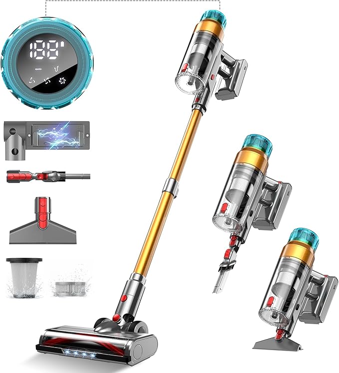 Cordless Vacuum Cleaner for Home 600W 60Kpa Upgraded Powerful Stick Vacuum Up to 75Mins, Anti-Tangle & Wall Mount Charging, 8 in 1 Lightweight Vacuum Cleaners for Home/Pet Hair/Carpets/Floors