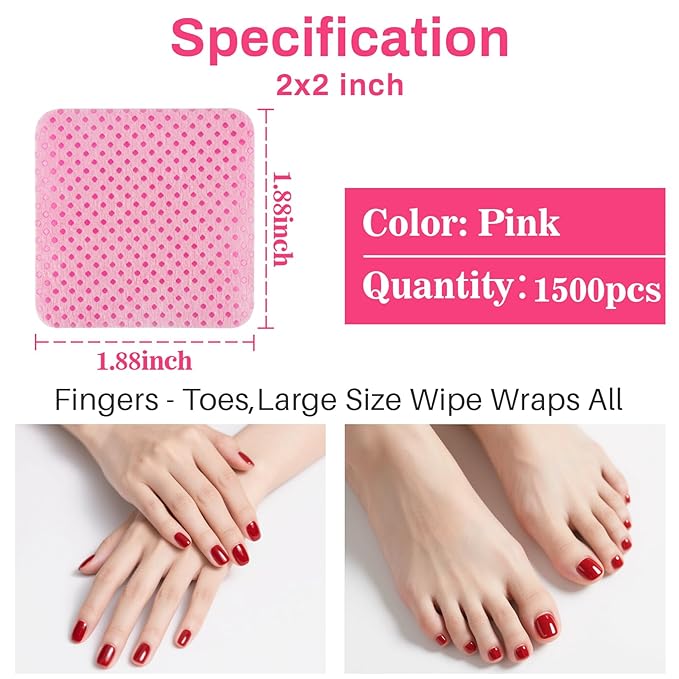 600 Lint Free Nail Wipes - Nail Polish Remover Pads, Glue or Gel Remove, Use with Acetone or Alcohol, Eyelash Brush & Nail Art Brushes Cleaning, Nail Art Supplies, Nail Stuff for Techs, Pink