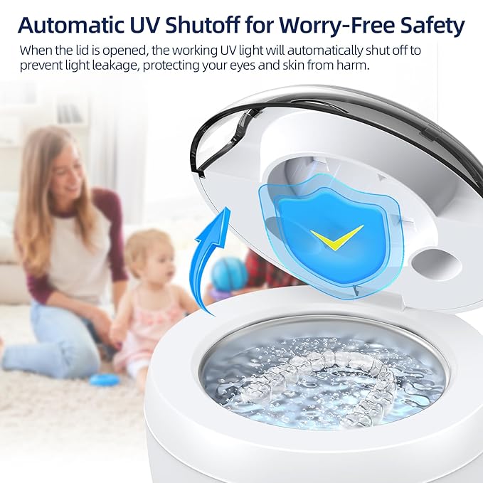 Retainer Cleaner, 45kHz Ultrasonic Retainer Cleaner Machine with 200ML Capacity & 4 Modes for Dentures, Aligners, Mouthguards, Retainers, Jewelry and Denture Appliances, White