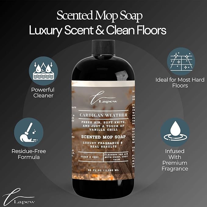Luxury Floor Cleaner, Scented Mop Soap Concentrate | Hard Floor Cleaner for Tile, Vinyl, Laminate, LVP & Sealed Hardwood | Low-Foam, Streak-Free | 36 oz | Cardigan Weather