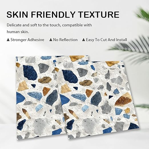 Nuxovilar Peel and Stick Vinyl Floor Tiles - 11.8"x11.8" Terrazzo - Inspired Pattern, 10 - Pack Self - Adhesive Flooring for Easy Installation