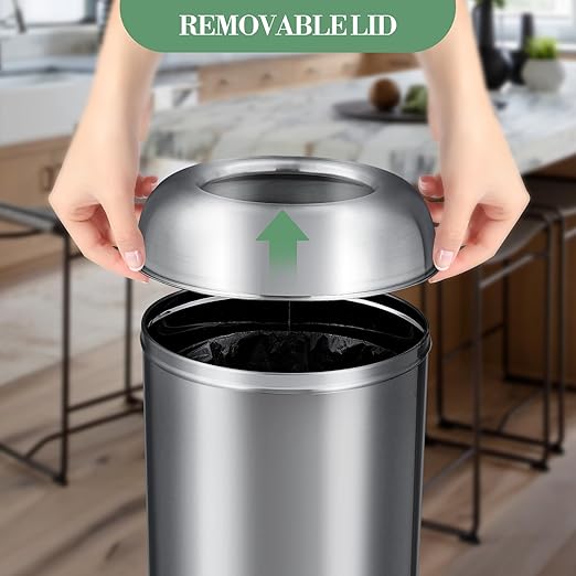 65L/17 Gallon Tall Commercial Trash Can, Large Capacity Brushed Stainless Steel Trash Bin with Open Top & Sleek Hidden Bag Holder, Commercial Grade Heavy Gauge for Home, Office, Restaurant