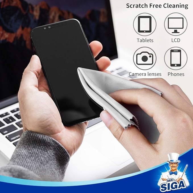 MR.SIGA Premium Microfiber Cleaning Cloths for Lens, Eyeglasses, Screens, Tablets, Glasses, 6 Pack, 6 x 7 inches (15 x 18 cm)