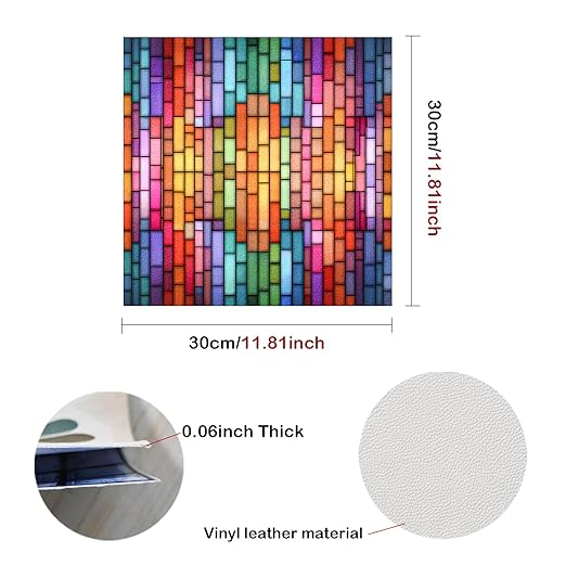 Nuxovilar Peel and Stick Vinyl Floor Tiles - 11.8"x11.8" Vibrant Stained - Glass Pattern, 10 - Pack Self - Adhesive Flooring for Easy Makeover