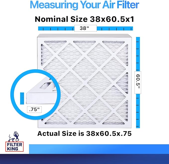 Filter King 38x60.5x1 Air Filter | 4-PACK | MERV 8 HVAC Pleated A/C Furnace Filters | MADE IN USA | Actual Size: 38 x 60.5 x .75"
