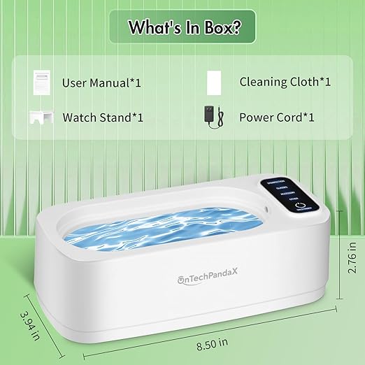 Ultrasonic Jewelry Cleaner, 47KHz Ultrasonic Jewelry, Glasses, Rings, Watch Bands Cleaner, 4 Modes, (350ML), 304 Stainless Steel Water Tank