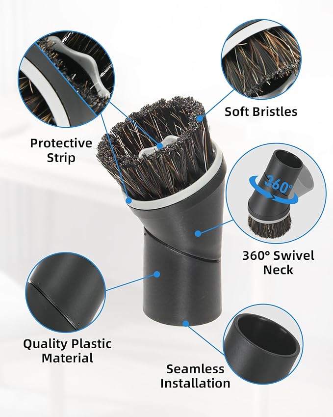 Horse Hair Floorhead for Miele Vacuum Cleaners, 12" Wide Hardwood Floor Brush as Vacuum Attachment Replacement Parts, Soft Bristles Head & Wheels Ideal for Hard Floors Cleaning