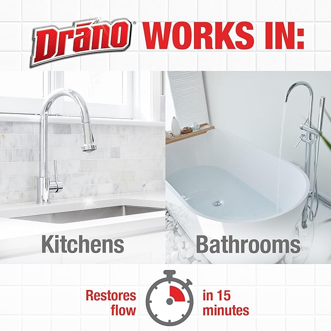 Drano Max Gel Drain Clog Remover and Cleaner for Shower or Sink Drains, Unclogs and Removes Hair, Soap Scum and Blockages, 80 Oz, Pack of 2