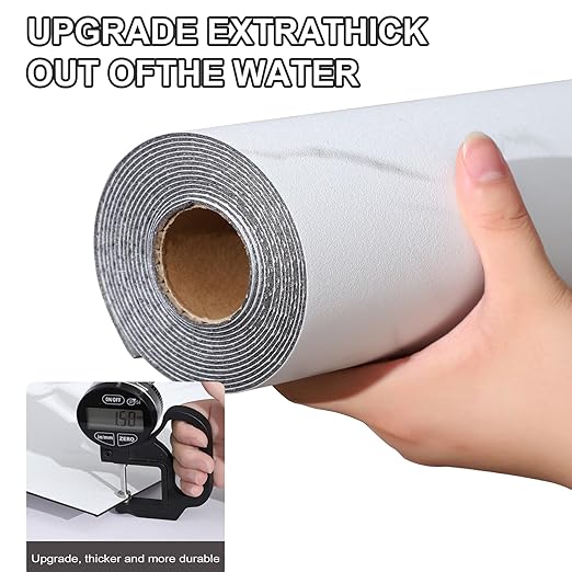 Luxury Thicken Matte Grey White Marble Peel and Stick Floor Tiles Self-Adhesive Vinyl Flooring Roll-DIY Easy for Wall and Floor,Hard Surface/Waterproof/Anti Slip (Not Real Marble, 17.72 "W x 118" L)