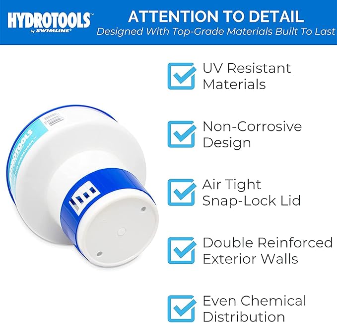 HYDROTOOLS BY SWIMLINE 8725 Large Capacity Pool & Spa Chemical Dispenser | Compatible With Bromine & Chlorine Supports 1-3’’ Tablets | Adjustable Control Ring For Customizable Flow Rate