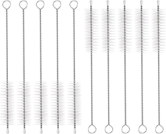 HARFINGTON Straw Cleaner Brush Set, 6 Inch Length 304 Stainless Steel and Nylon Bristles for Water Bottle Silicone Straw Sippy Cup Pipes, White (15mm OD, 10-Piece-Set)