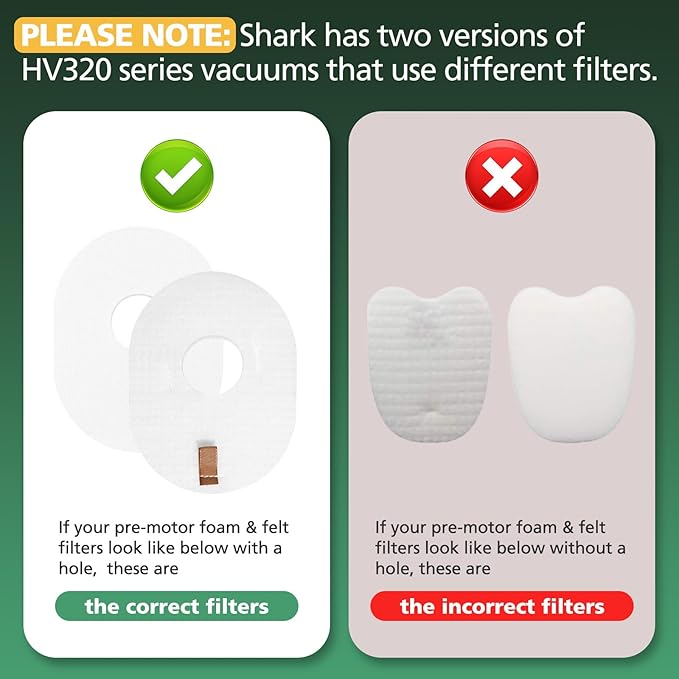 8 Pack Filter Replacement for Shark Rocket Vacuum HV300 HV301 HV300W HV302 HV305 HV310 UV450 Foam & Felt Filter Kit