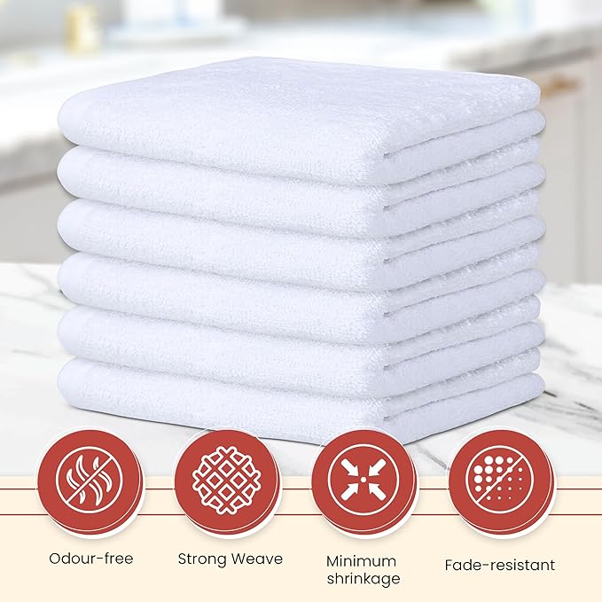 Vintage Vista 100% Cotton Dish Cloths (Pack of 6) - Dish Rags for Washing Dishes - Reusable & Highly Absorbent Kitchen Towels - Kitchen Rags for Christmas - (12" x 12" - White II)