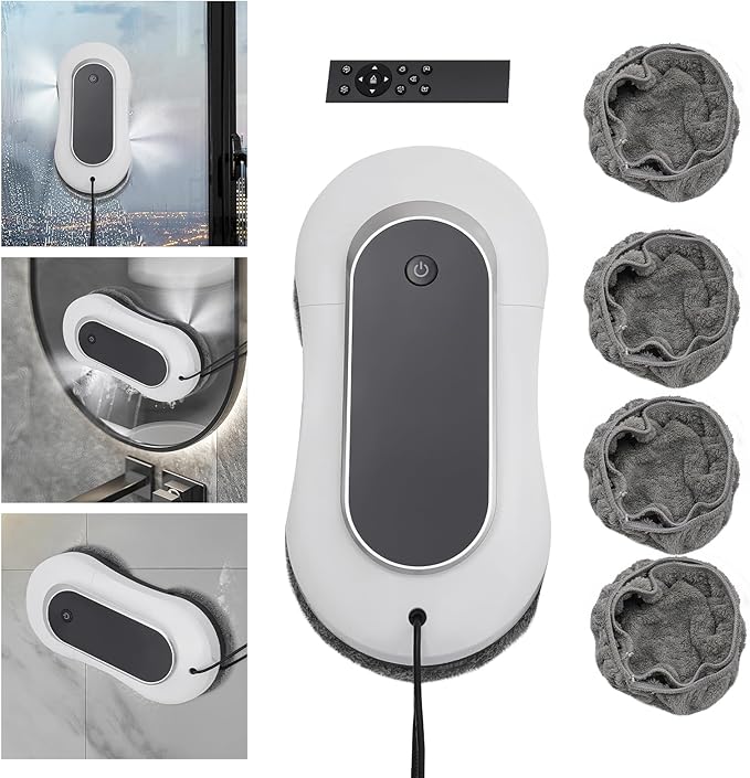 Window Cleaning Robot with Remote Control, Robot Window Cleaner w/Double-Side Water Spray, Automatic Plan Path and Recognize Border, Smart Window Vacuum for Interior/Exterior Windows Tiles Glass Door