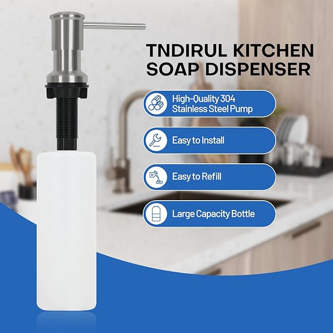 Soap Dispenser for Kitchen Sink, Brushed Nickel Built in Pump Soap Dispensers, Stainless Steel Sink Soap Dispenser or Lotion Dispenser Pump with Above The Sink Refillable 17OZ Large Liquid Bottle
