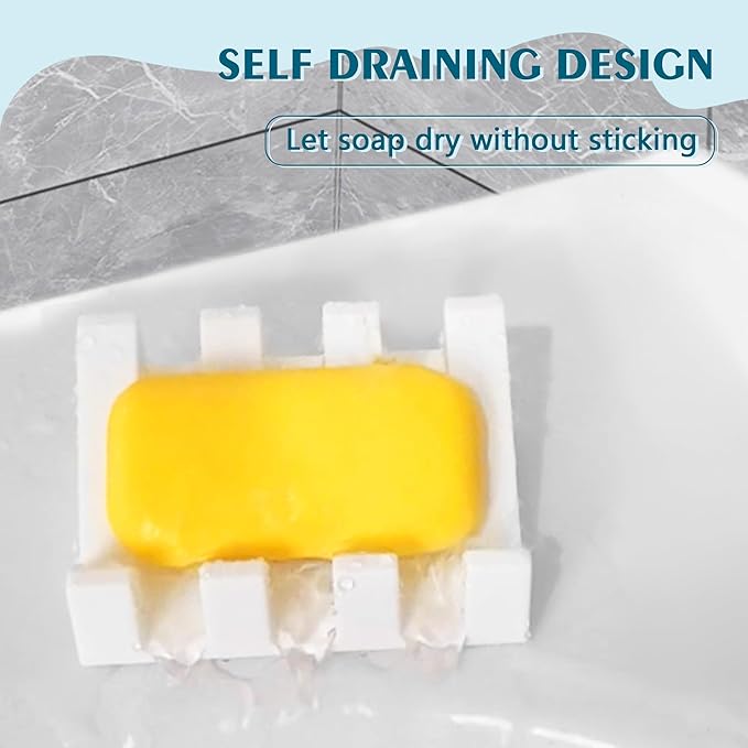 Self Draining Soap Dish Holder,Silicone Soap Dish,for Bathroom,Kitchen, Sponges，Can Extend Soap Life，Keep Soap Bars Dry and Easy Cleaning (White,2-Pack)