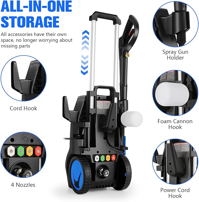 5000PSI 4.0GPM Heavy Duty Electric Pressure Washer with 33 FT Extension Hose, 4 Quick Connect Nozzles and Foam Cannon for Cars/Fences/Driveways/Patios/Home Cleaning, Deep Blue