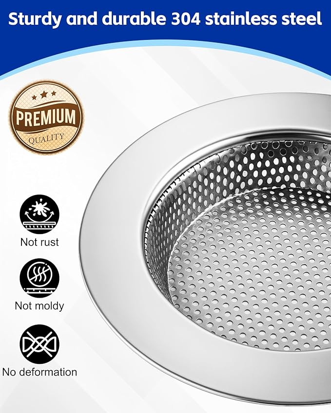 4-Pack Kitchen Sink Drain Strainer, Sturdy Stainless Steel, for Most Kitchen Sink, Effectively Catches Food Particles to Keep Drain Cleanliness, Ease of Cleaning, Outer Diameter 4.5 Inch