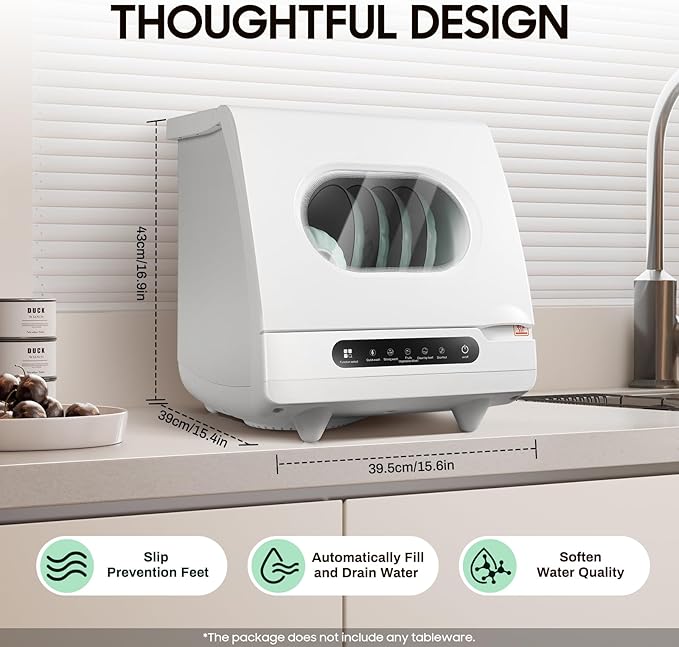 Portable Countertop Dishwasher, 5 Wash Programs, 1200W Mini Countertop Dishwasher with Tank Leak Proof Drying, Portable Compact Dishwasher for Apartment/Kitchen/RV/Camping
