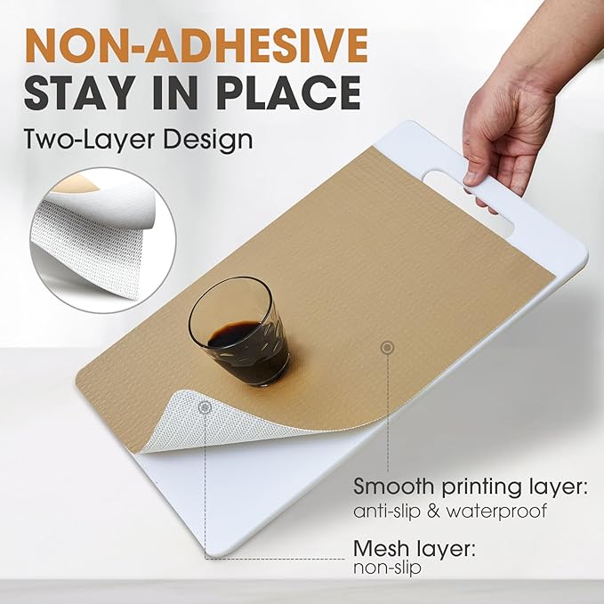 Drawer and Shelf Liner, Non-Slip Kitchen Cabinet Liners Non-Adhesive Thick Strong Grip Waterproof Washable Mats Protect Dresser Shelves Cupboard Bathroom Cabinets, Beige, 12 in X 30 FT