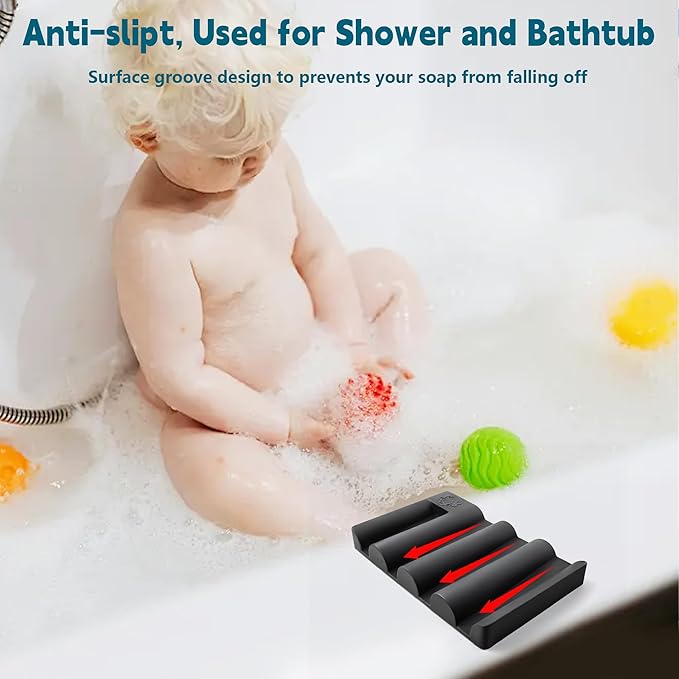 Silicone Soap Dish,Self Draining Soap Holder Perfect for Shower,Bathroom Sink,Kitchen Sink & Travel,Non-Slip Bar Soap Holder Extend Soap Life,Keep Soap Bars Dry & Easy Cleaning Black-1Pcs